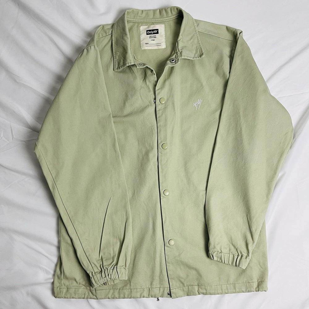 Only NY Men's Cotton Coach Jacket Beige Tan Large L NYC Streetwear